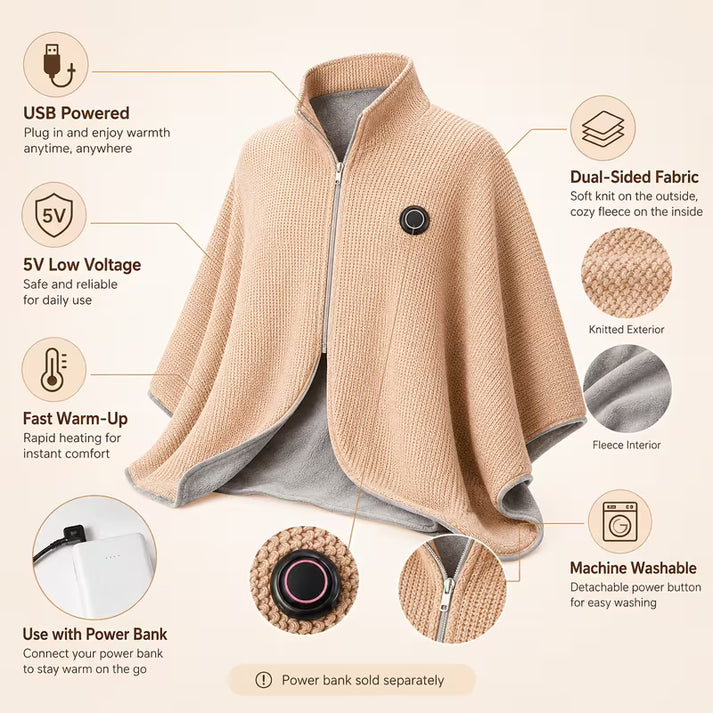 🔥Last Day 50% OFF🔥Wearable Heated Blanket Shawl | Portable USB-Powered Warmth for Home, Work & Outdoors